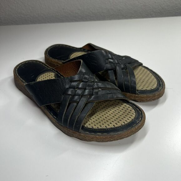 Born Brown Woven Leather Cushioned Slide Sandals US 7 M/W - Picture 1 of 10